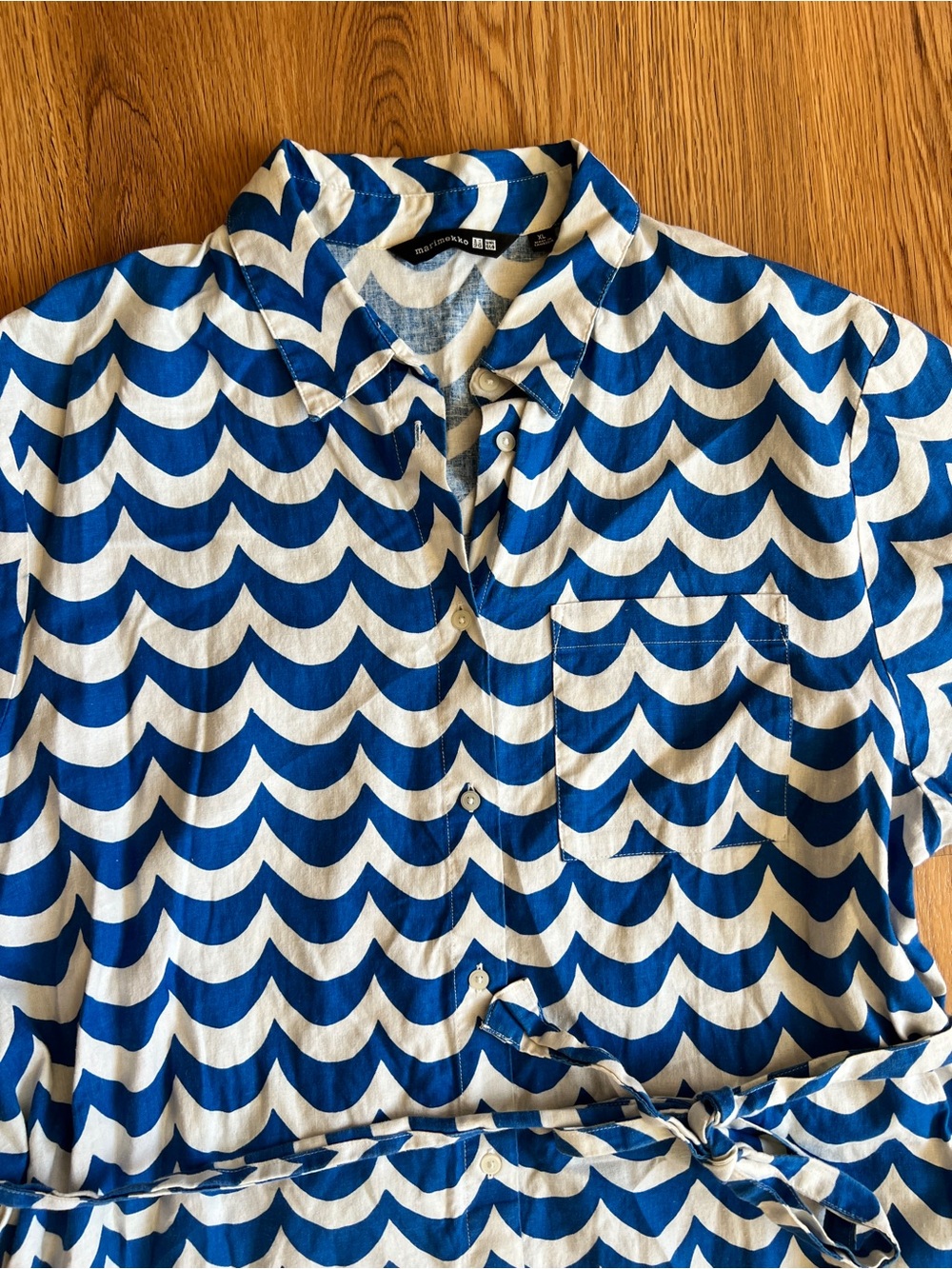 Marimekko Uniqlo XL Blue Wave Print Shirt Dress - Picture 3 of 7